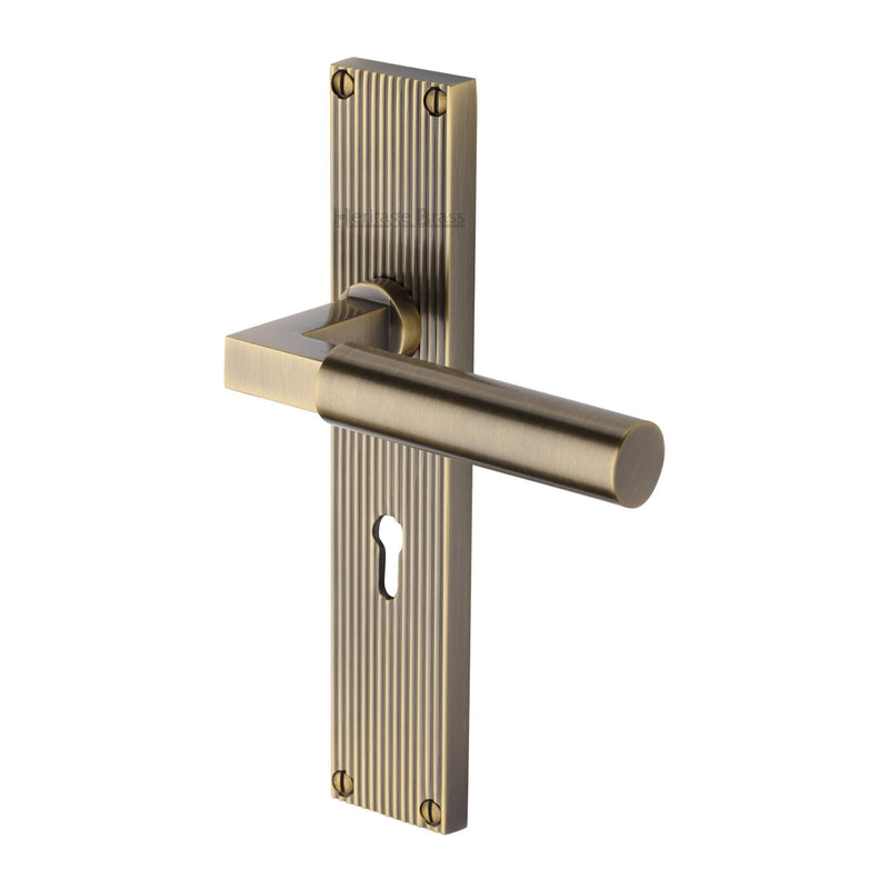 Heritage Brass Bauhaus Reeded Lever Lock Antique Brass finishUK Design Registration Number 6234526 - RR7300-AT - Choice Handles