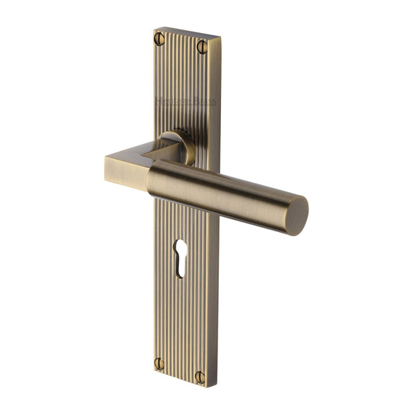 Heritage Brass Bauhaus Reeded Lever Lock Antique Brass finish- RR7300-AT - Choice Handles