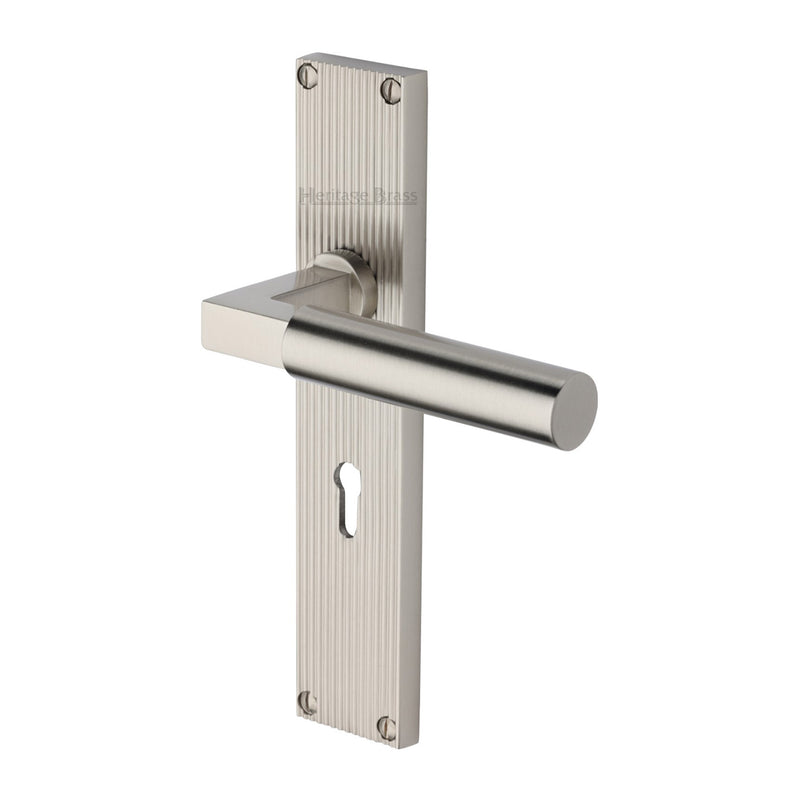 Heritage Brass Bauhaus Reeded Lever Lock Satin Nickel finishUK Design Registration Number 6234526 - RR7300-SN - Choice Handles