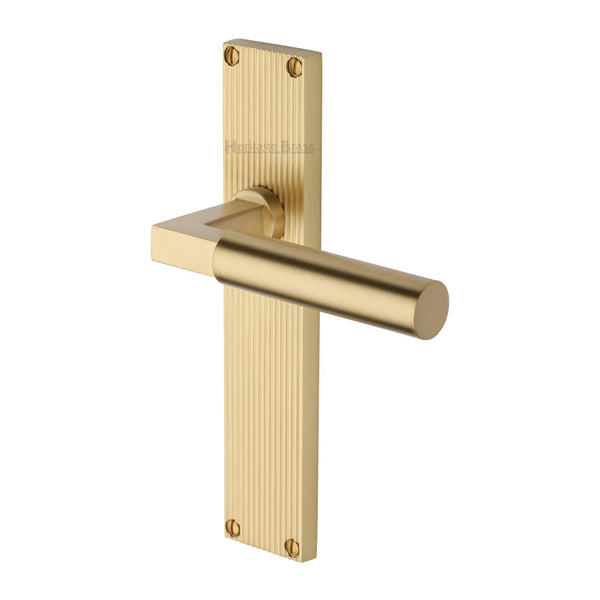 Heritage Brass Bauhaus Reeded Lever Latch Satin Brass finish- RR7310-SB - Choice Handles