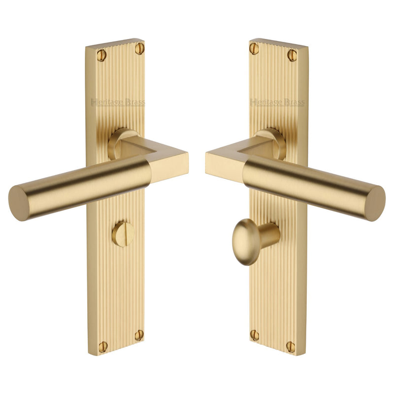 Heritage Brass Bauhaus Reeded Bathroom Set Satin Brass finishUK Design Registration Number 6234526 - RR7330-SB - Choice Handles