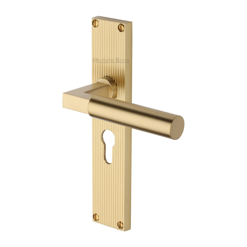 Heritage Brass Bauhaus Reeded Euro Profile Satin Brass finis - RR7348-SB - Choice Handles
