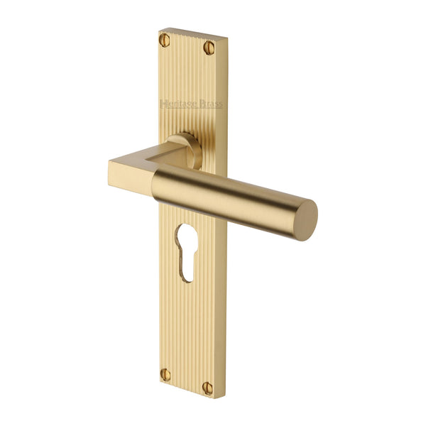 Heritage Brass Bauhaus Reeded Euro Profile Satin Brass finish
UK Design Registration Number 6234526
 - RR7348-SB - Choice Handles