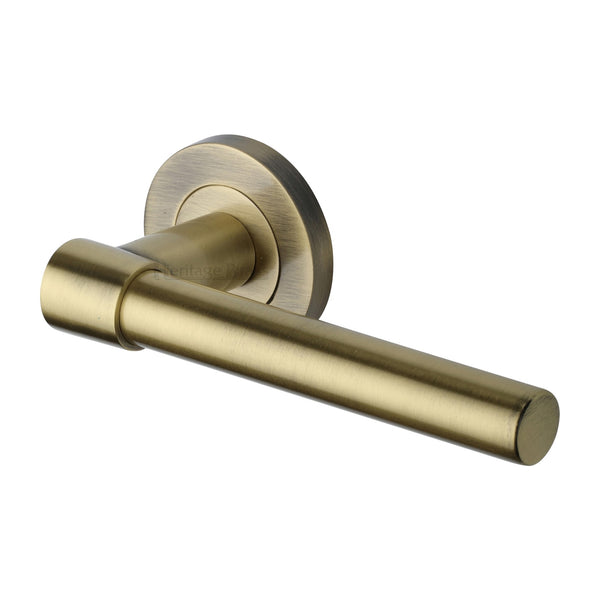 Heritage Brass Door Handle Lever on Rose Phoenix Design Antique Finish - RS2017-AT - Choice Handles
