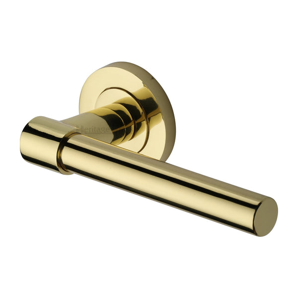 Heritage Brass Door Handle Lever on Rose Phoenix Design Polished Brass Finish - RS2017-PB - Choice Handles