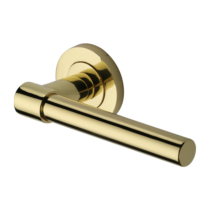 Heritage Brass Door Handle Lever on Rose Phoenix Design Polished Brass Finish - RS2017-PB - Choice Handles