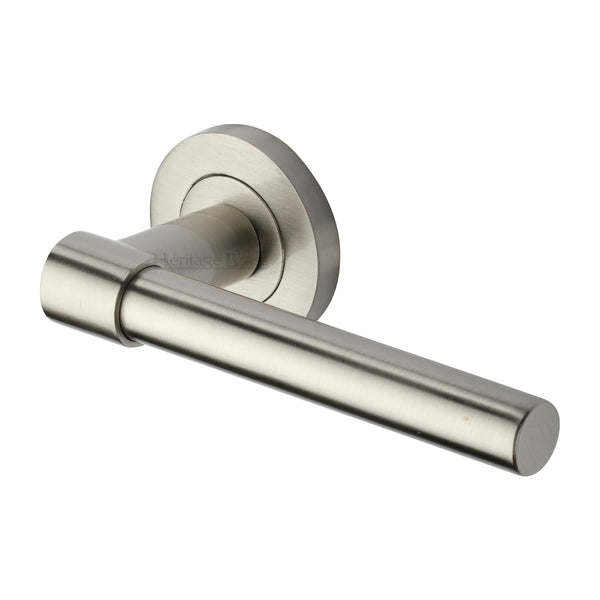 Heritage Brass Door Handle Lever on Rose Phoenix Design Satin Nickel Finish - RS2017-SN - Choice Handles