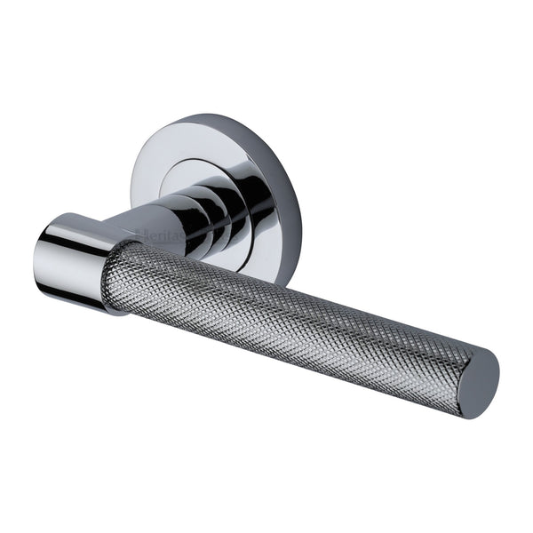 Heritage Brass Door Handle Lever on Rose Phoenix Knurled Design Polished Chrome Finish - RS2018-PC - Choice Handles