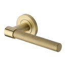 Heritage Brass Door Handle Lever on Rose Phoenix Knurled Design Satin Brass Finish - RS2018-SB - Choice Handles