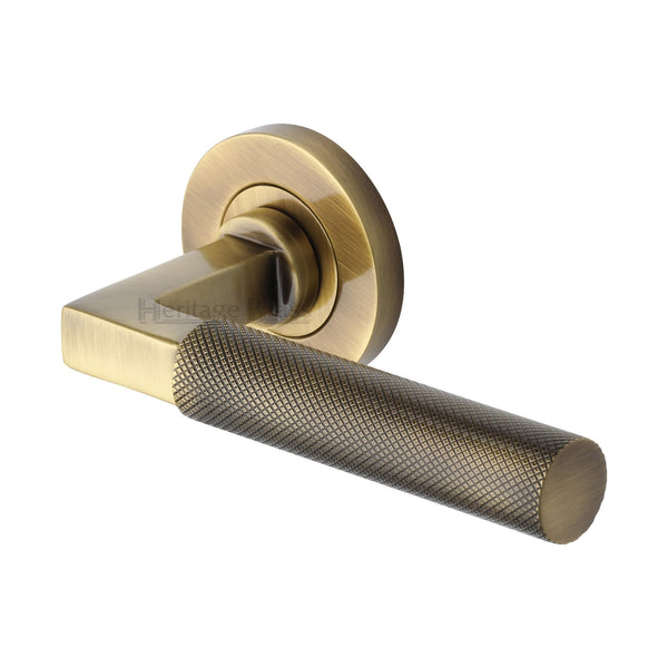Heritage Brass Door Handle Lever on Rose Signac Design Antique Finish - RS2260-AT - Choice Handles