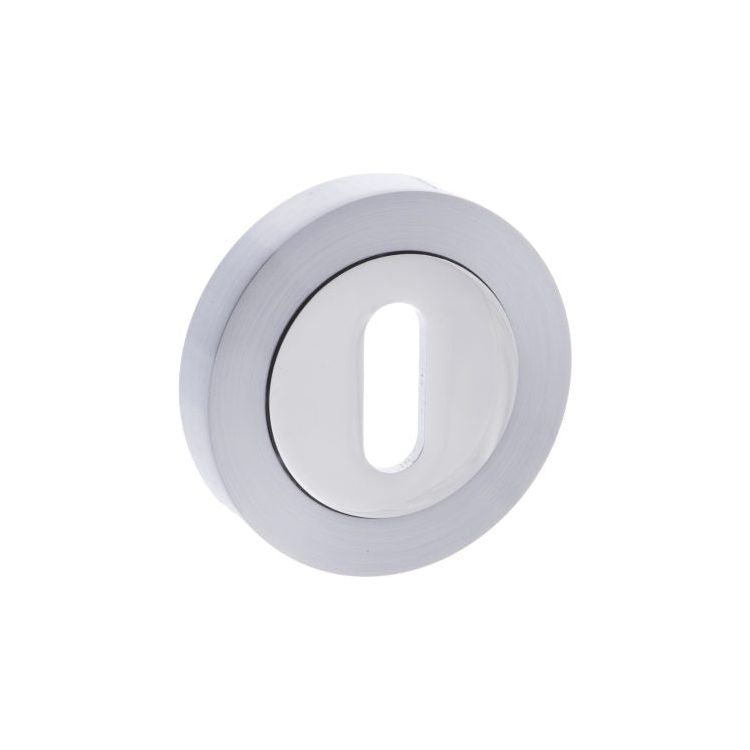 Mediterranean Key Escutcheons on Round Rose - Satin Chrome/Polished Chrome - MESCKSCPC - Choice Handles