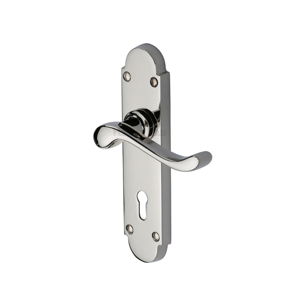 Heritage Brass Door Handle Lever Lock Savoy Design Polished Nickel finish - S600-PNF - Choice Handles