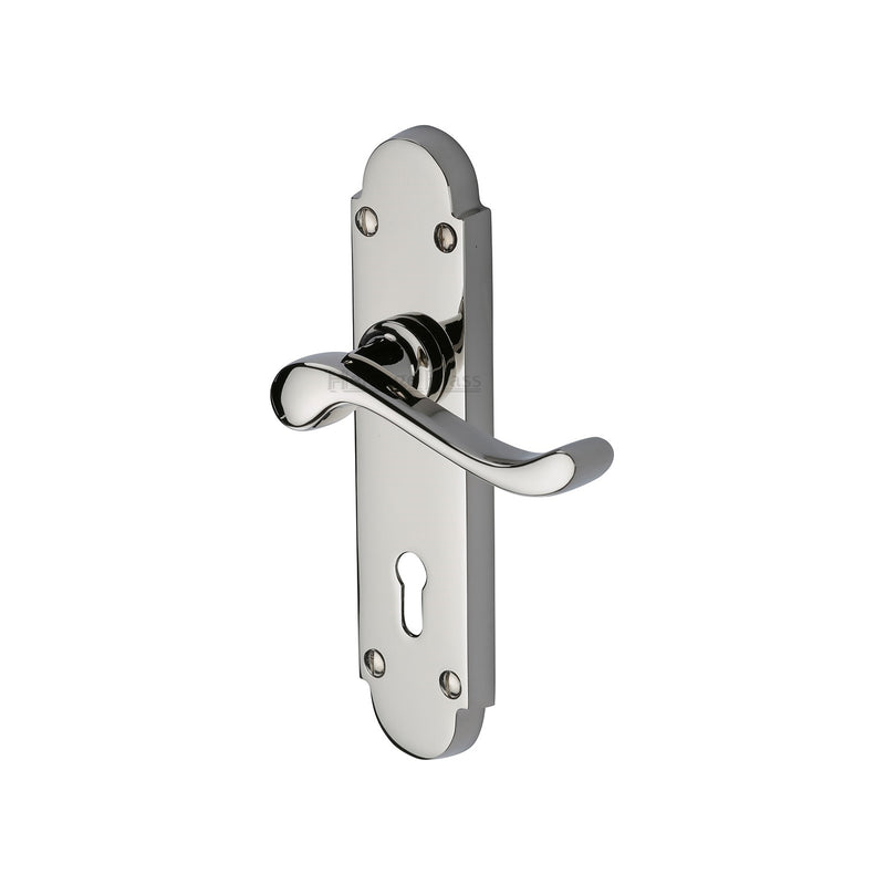 Heritage Brass Door Handle Lever Lock Savoy Design Polished Nickel finish - S600-PNF - Choice Handles