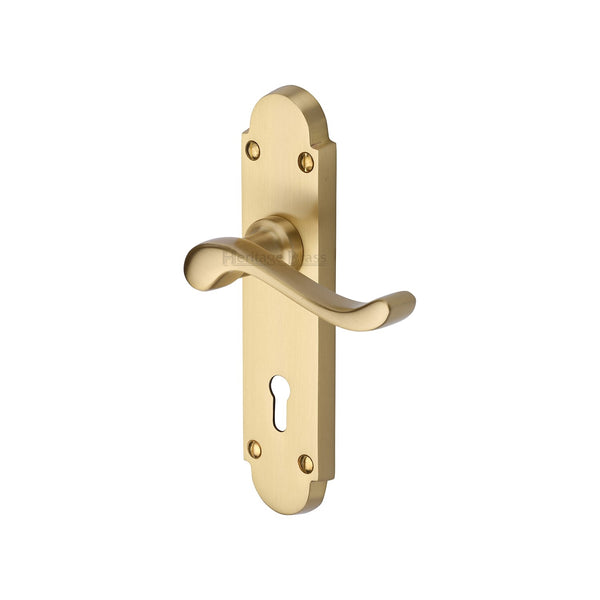 Heritage Brass Door Handle Lever Lock Savoy Design Satin Brass finish - S600-SB - Choice Handles