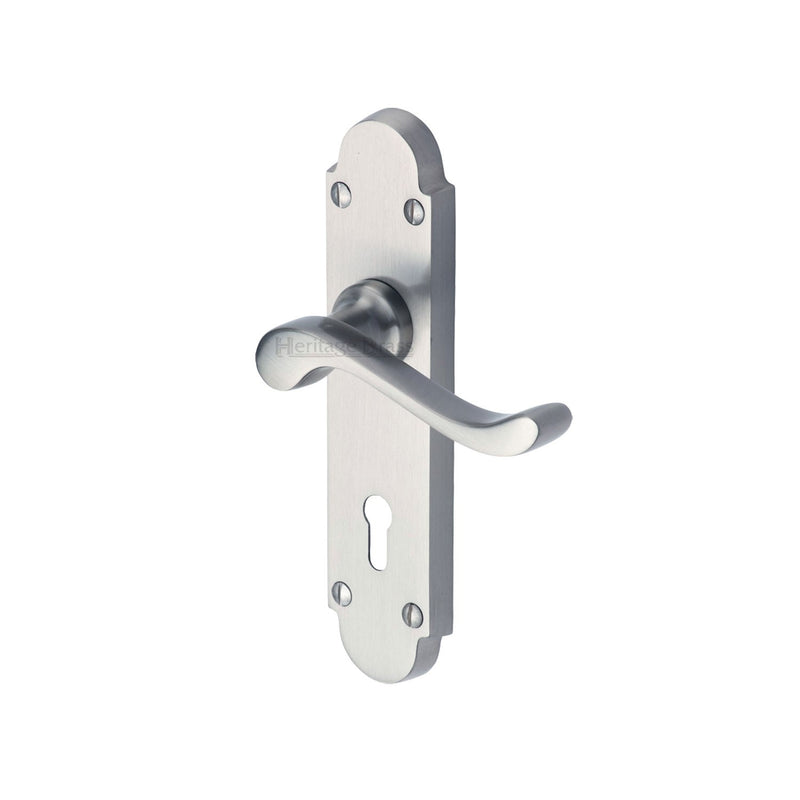 Heritage Brass Door Handle Lever Lock Savoy Design Satin Chrome finish
 - S600-SC - Choice Handles