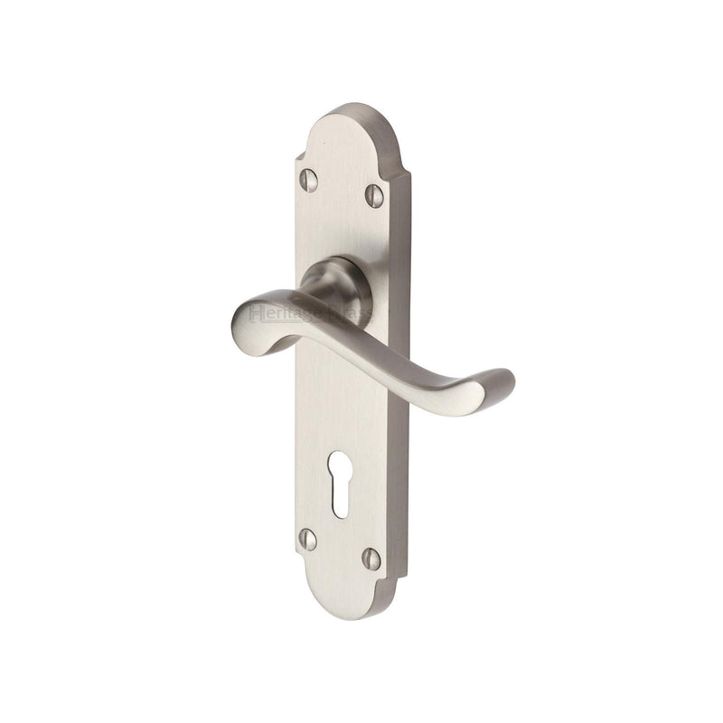 Heritage Brass Door Handle Lever Lock Savoy Design Satin Nickel finish - S600-SN - Choice Handles