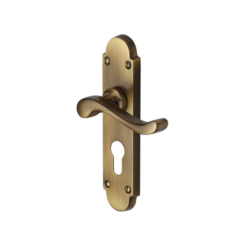 Heritage Brass Door Handle for Euro Profile Plate Savoy Design Antique finish - S607.48-AT - Choice Handles