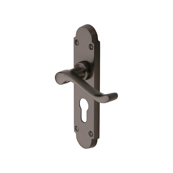 Heritage Brass Door Handle for Euro Profile Plate Savoy Design Matt Bronze finish - S607.48-MB - Choice Handles