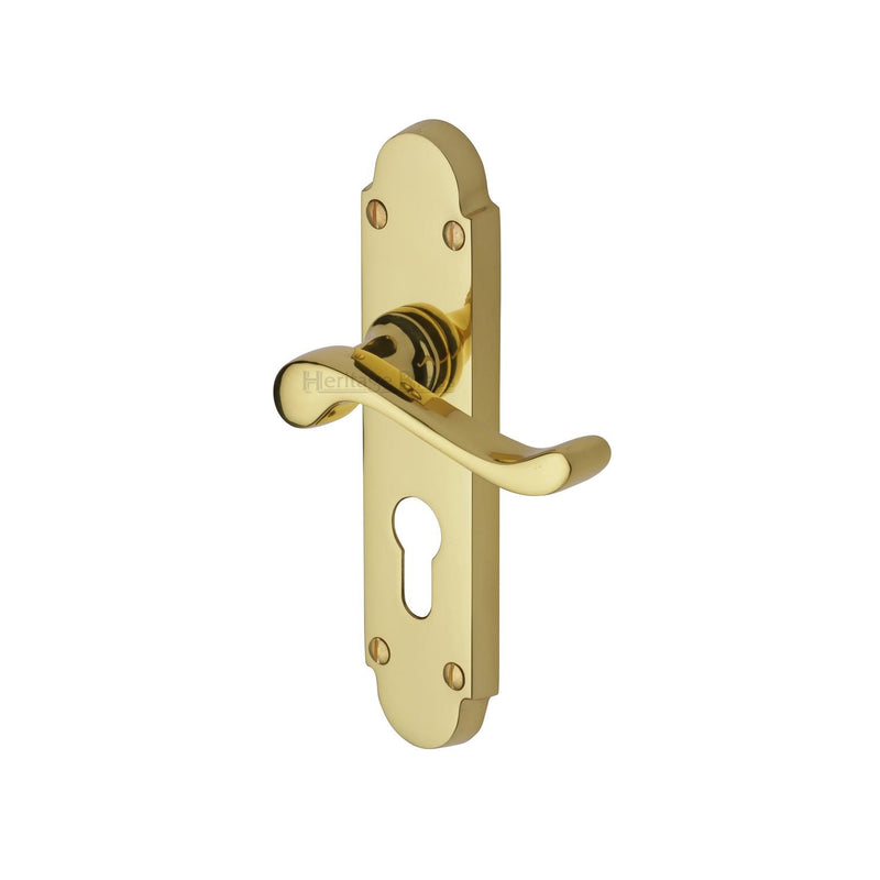 Heritage Brass Door Handle for Euro Profile Plate Savoy Design Polished Brass finish - S607.48-PB - Choice Handles