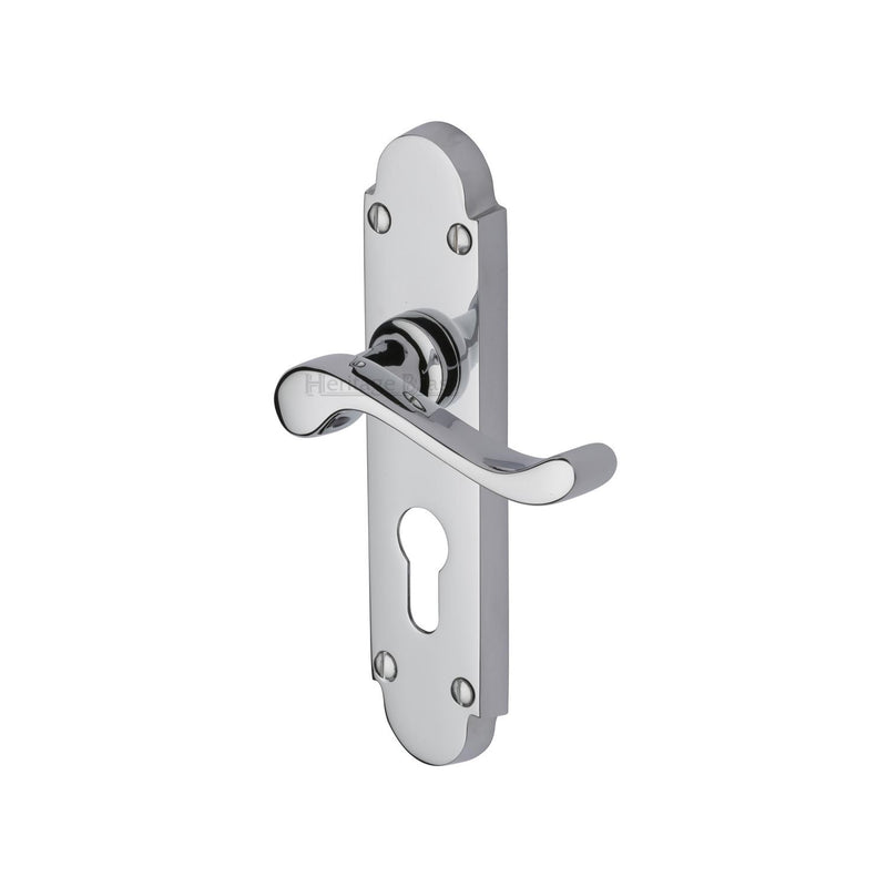 Heritage Brass Door Handle for Euro Profile Plate Savoy Design Polished Chrome finish - S607.48-PC - Choice Handles