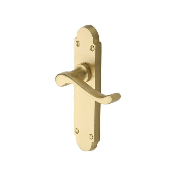 Heritage Brass Door Handle Lever Latch Savoy Design Satin Brass finish - S610-SB - Choice Handles