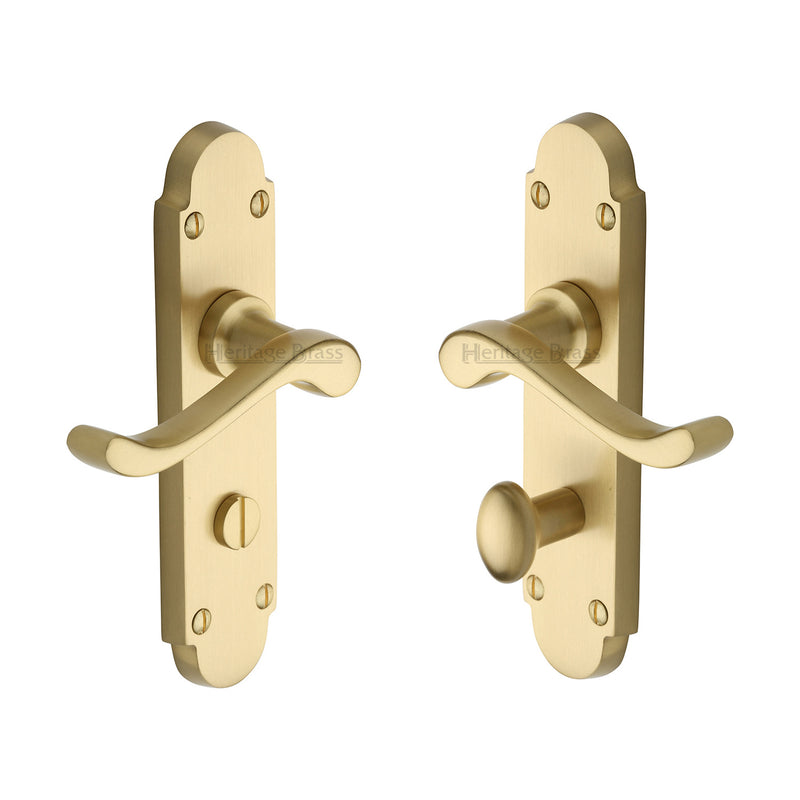 Heritage Brass Door Handle for Bathroom Savoy Design Satin Brass finish - S620-SB - Choice Handles