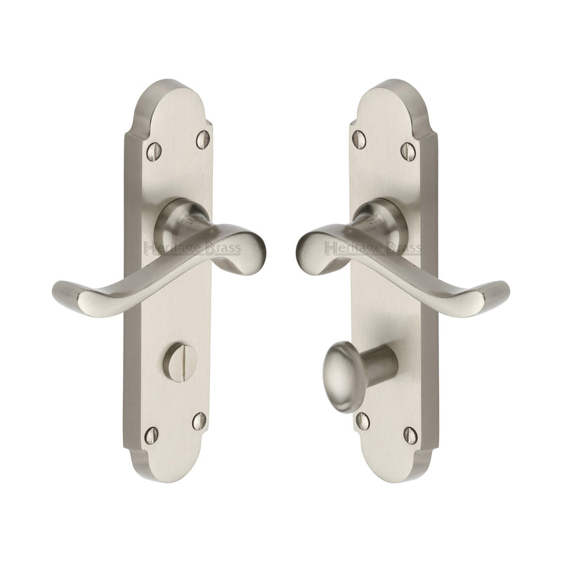 Heritage Brass Door Handle for Bathroom Savoy Design Satin Nickel finish - S620-SN - Choice Handles