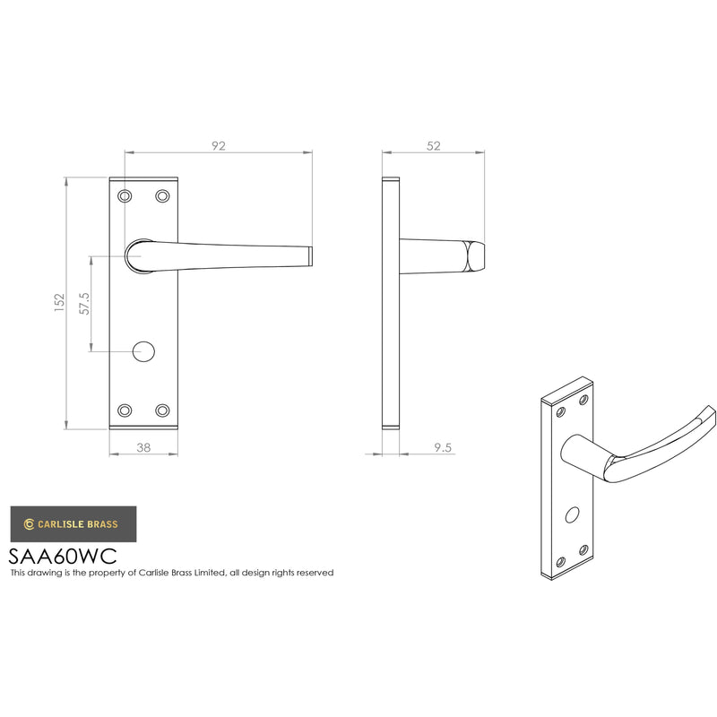 Eurospec - Aluminium MIAL Lever on bathroom / privacy backplate - Satin Anodised Aluminium - SAA60WC - Choice Handles