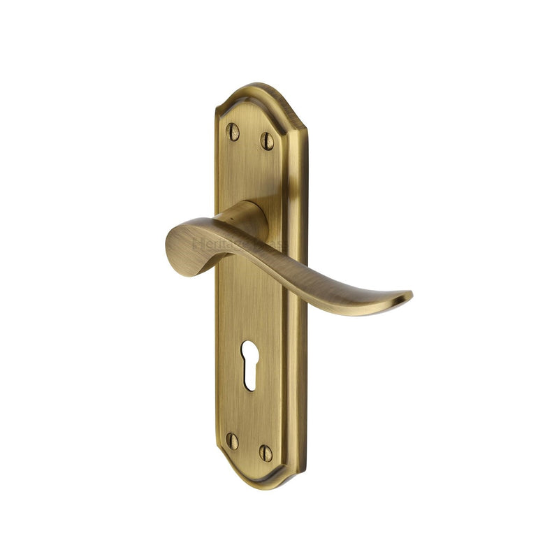 Heritage Brass Door Handle Lever Lock Sandown Design Antique finish - SAN1400-AT - Choice Handles