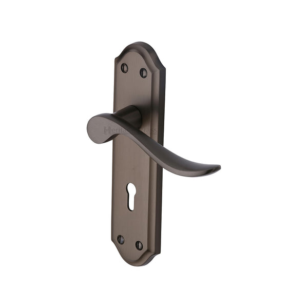 Heritage Brass Door Handle Lever Lock Sandown Design Matt Bronze finish - SAN1400-MB - Choice Handles