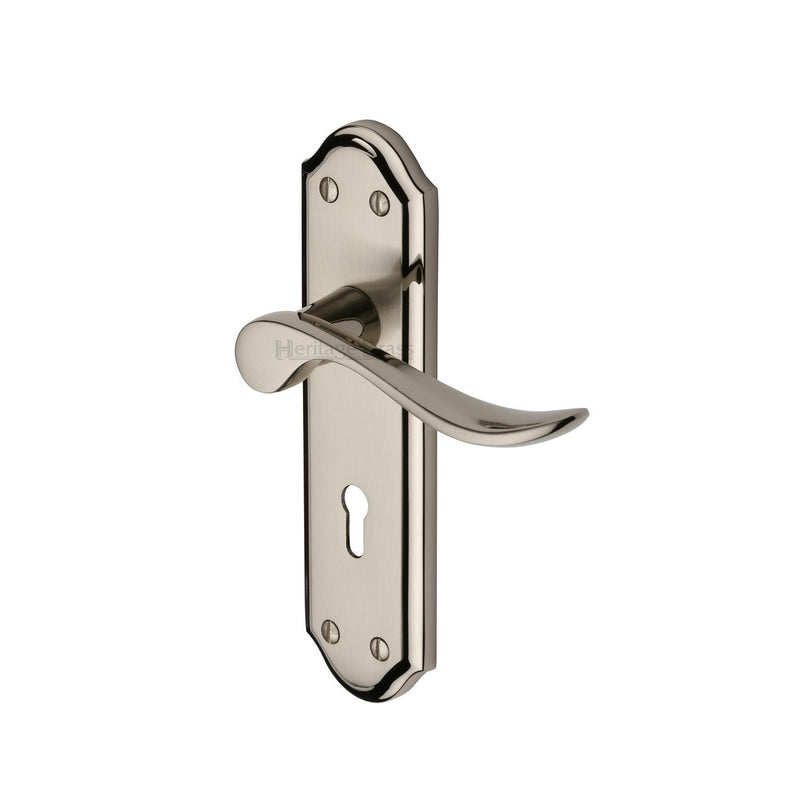 Heritage Brass Door Handle Lever Lock Sandown Design Mercury finish - SAN1400-MC - Choice Handles