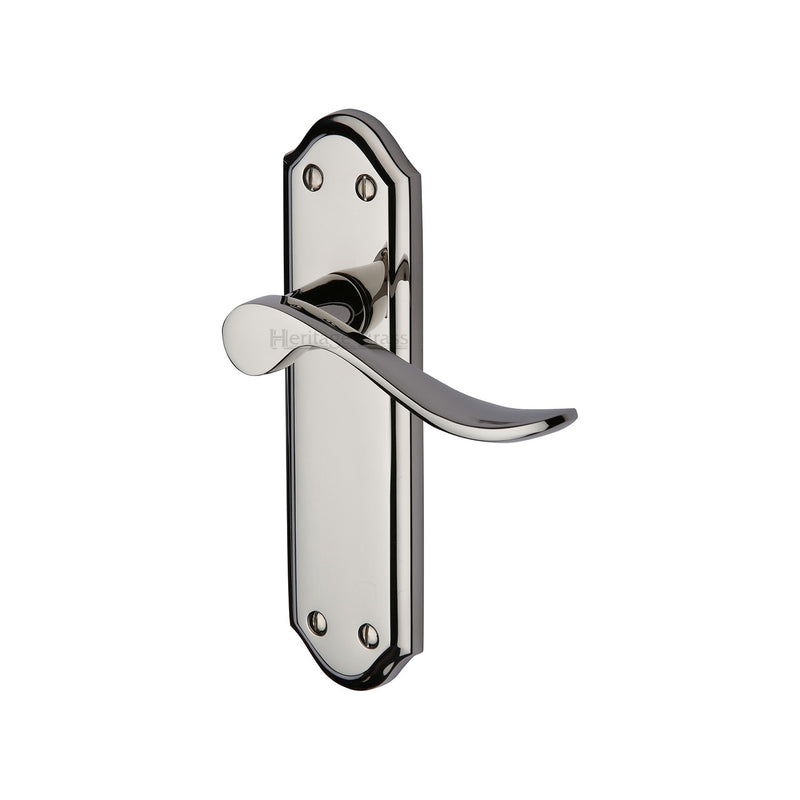 Heritage Brass Door Handle Lever Latch Sandown Design Polished Nickel finish - SAN1410-PNF - Choice Handles