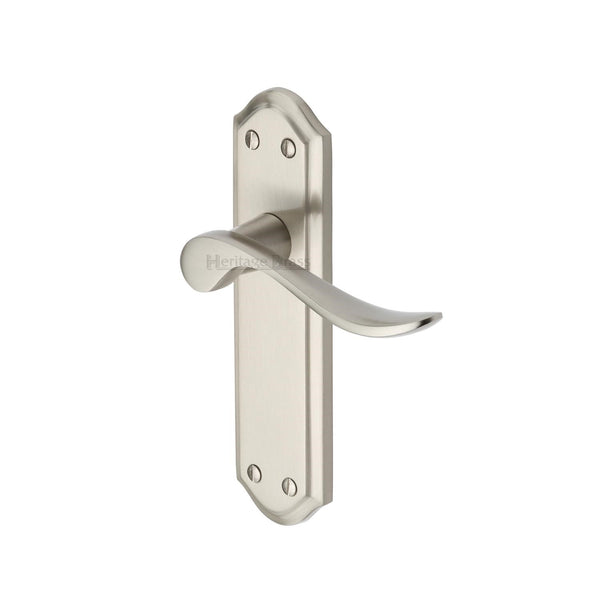 Heritage Brass Door Handle Lever Latch Sandown Design Satin Nickel finish - SAN1410-SN - Choice Handles
