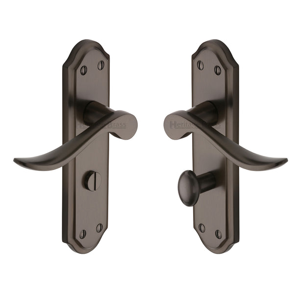 Heritage Brass Door Handle for Bathroom Sandown Design Matt Bronze finish - SAN1430-MB - Choice Handles