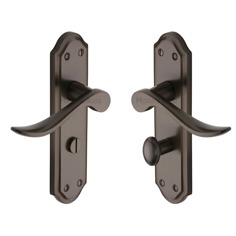 Heritage Brass Door Handle for Bathroom Sandown Design Matt Bronze finish - SAN1430-MB - Choice Handles