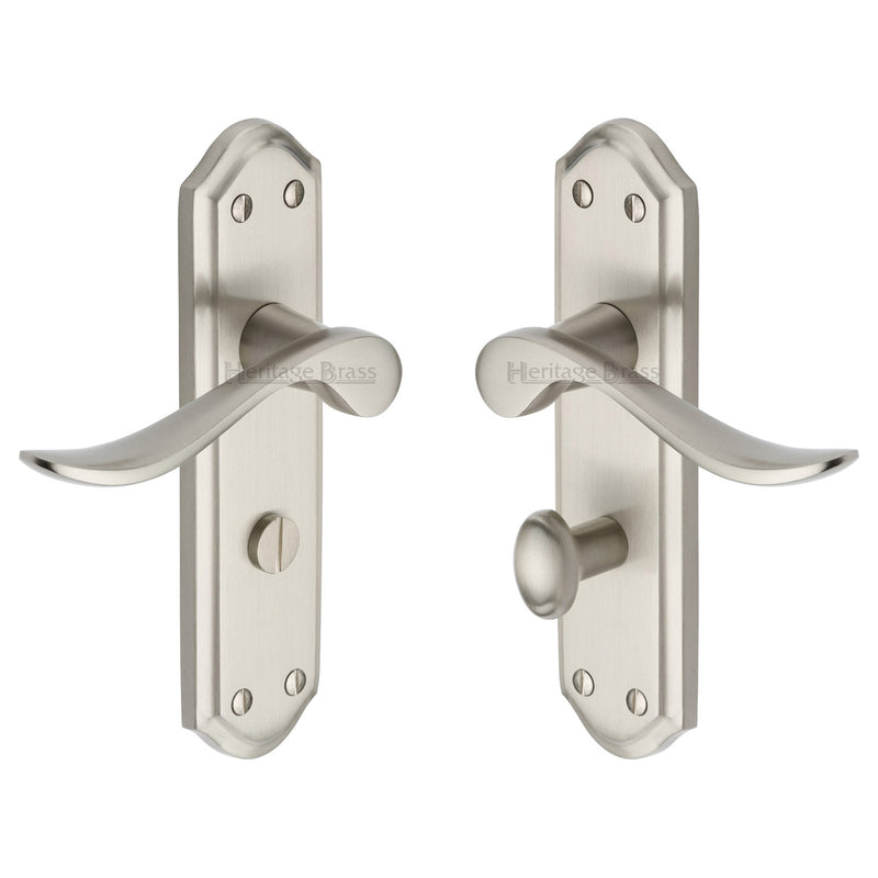 Heritage Brass Door Handle for Bathroom Sandown Design Satin Nickel finish - SAN1430-SN - Choice Handles