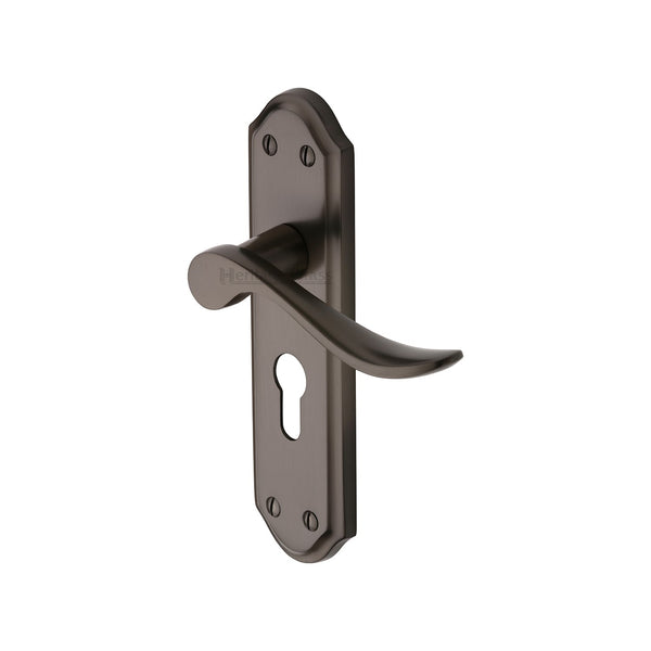 Heritage Brass Door Handle for Euro Profile Plate Sandown Design Matt Bronze finish - SAN1448-MB - Choice Handles