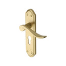 Heritage Brass Door Handle for Euro Profile Plate Sandown Design Satin Brass finish - SAN1448-SB - Choice Handles