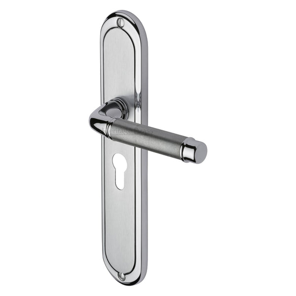 Heritage Brass Door Handle for Euro Profile Plate Saturn Long Design Apollo finish - SAT2048-AP - Choice Handles