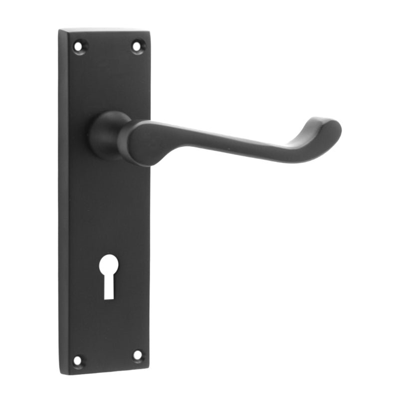 Spira Brass - Victorian Scroll Lock Lever Handle 150mm  - Matt Black - SB1402BLK - Choice Handles