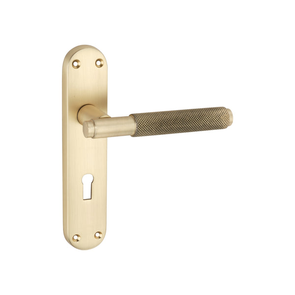 Spira Brass - Connaught Knurled Lever on Backplate Lock  - Satin Brass - SB1405SB - Choice Handles
