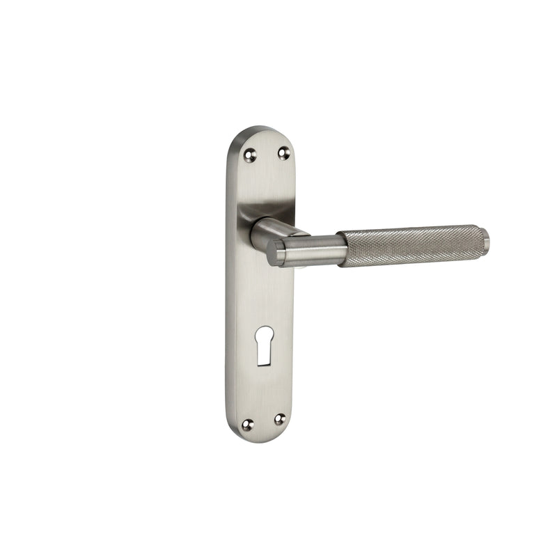 Spira Brass - Connaught Knurled Lever on Backplate Lock - Satin Nickel - SB1405SN - Choice Handles
