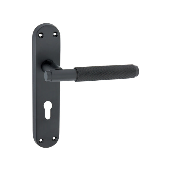 Spira Brass - Connaught Knurled Lever on Backplate Euro  - Matt Black - SB1406BLK - Choice Handles