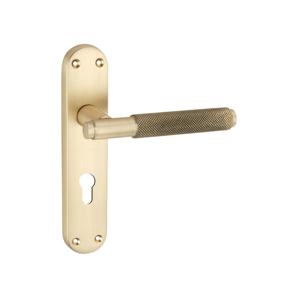 Spira Brass - Connaught Knurled Lever on Backplate Euro  - Satin Brass - SB1406SB - Choice Handles