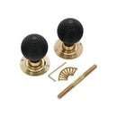 Spira Brass - Ebony Beehive Rim/Mortice Door Knob  - Polished Brass - SB2115PB - Choice Handles