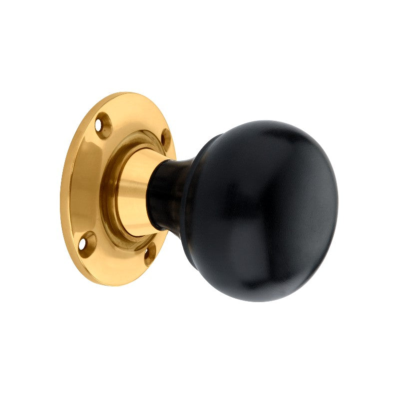 Spira Brass - Ebony Bun Rim/Mortice Door Knob  - Polished Brass - SB2120PB - Choice Handles