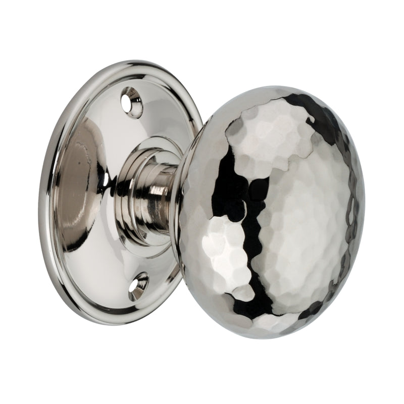 Spira Brass - Hammered Cottage Large Mortice/Rim Door Knob - Polished Nickel - SB2125PN - Choice Handles