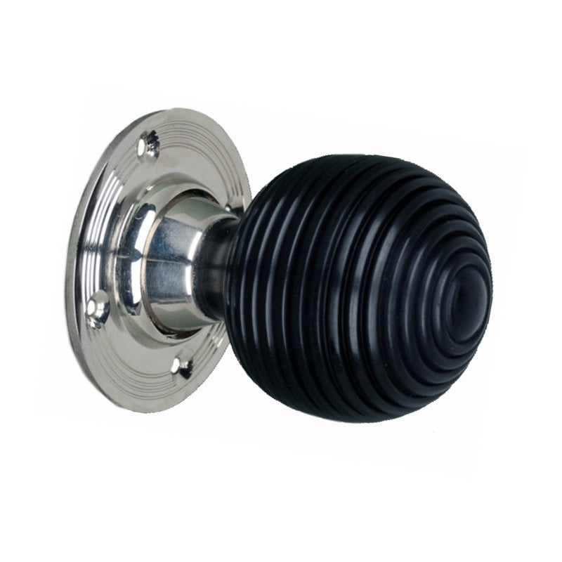 Spira Brass - Ebonised Beehive Mortice/Rim Door Knob  - Polished Nickel - SB2131PN - Choice Handles