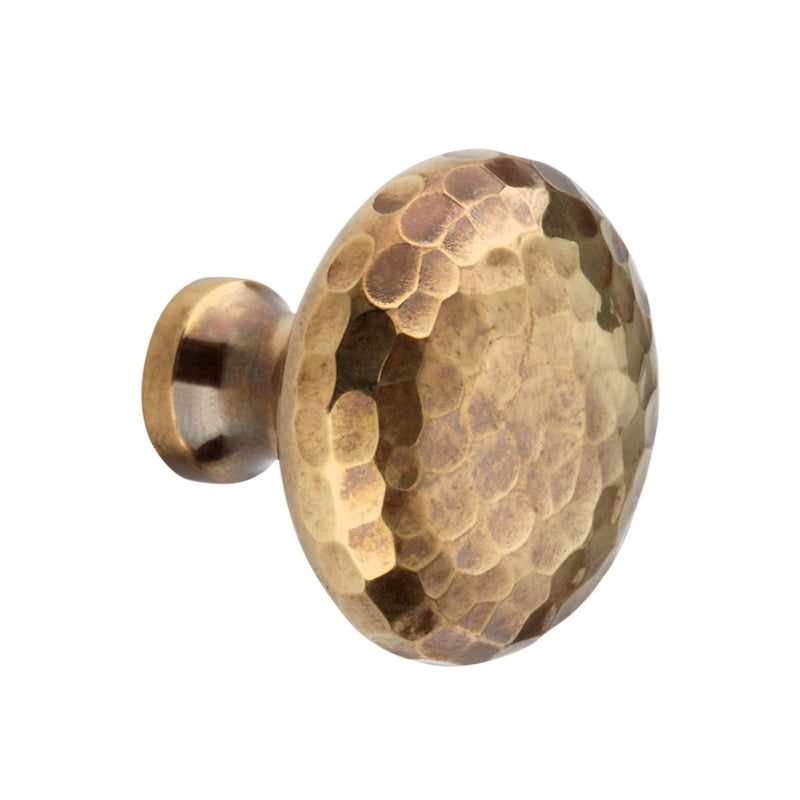 Spira Brass - Hammered Mushroom 32mm Cupboard Knob  - Aged Brass - SB2337AB - Choice Handles