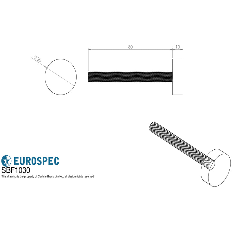 Eurospec - Bolt Cap Fixing Pack To Suit 30mm Pull Handle - Bright Stainless Steel - SBF1030BSS